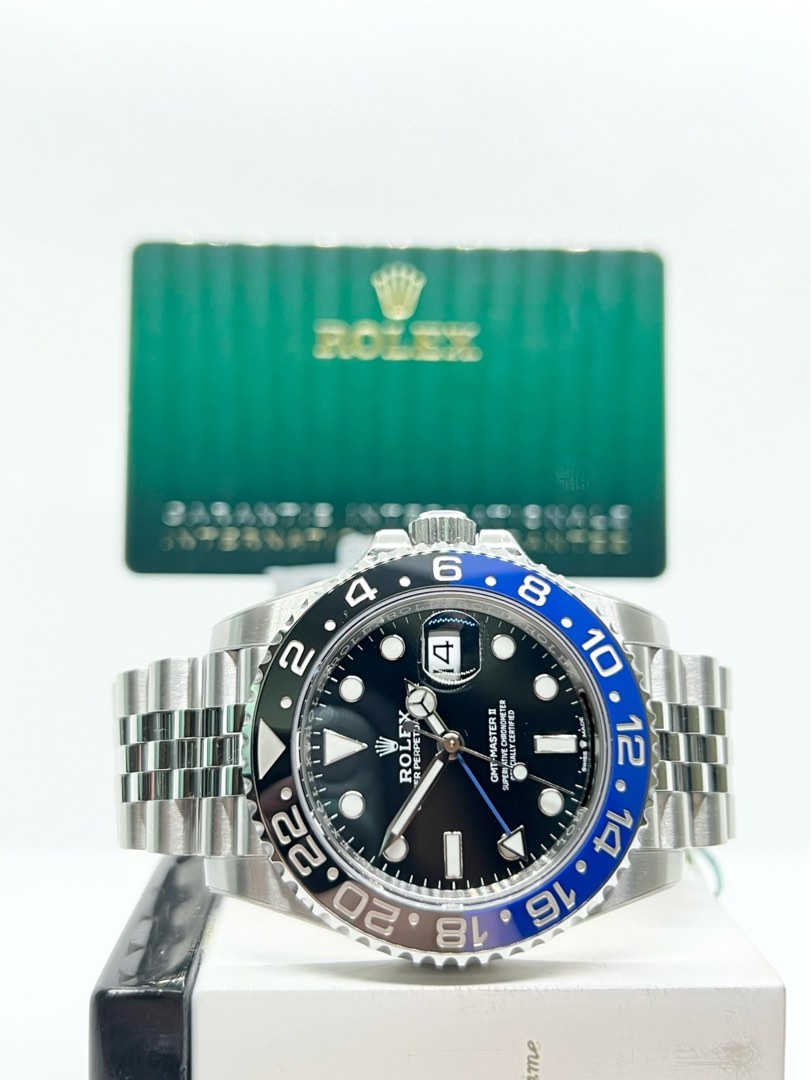 Pre Owned Rolex Oyster Gmt Master Ii Blnr Batgirl Black Dial