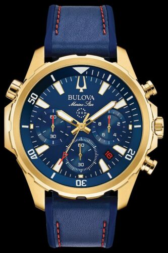 Bulova Marine Star Chronograph Blue Dial Blue Silicone Strap Men S