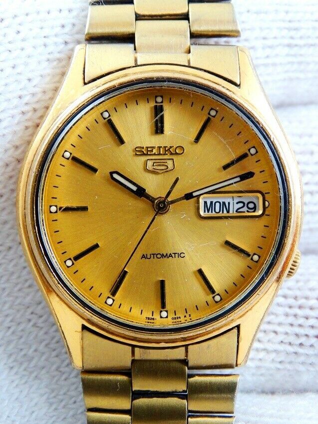 Vintage SEIKO 5 Automatic 7S26-3100 All Golden Tone Japan Mens Day Date  Watch 70 | WatchCharts
