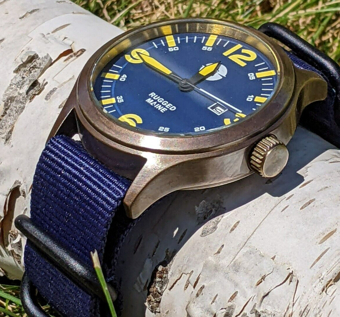 Rugged brass field tool military watch Seiko mvt pilot 44mm