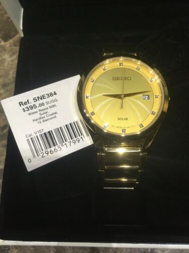 Like New Gold Diamonds Seiko SNE384 39mm Face Watch 395 MSRP NO