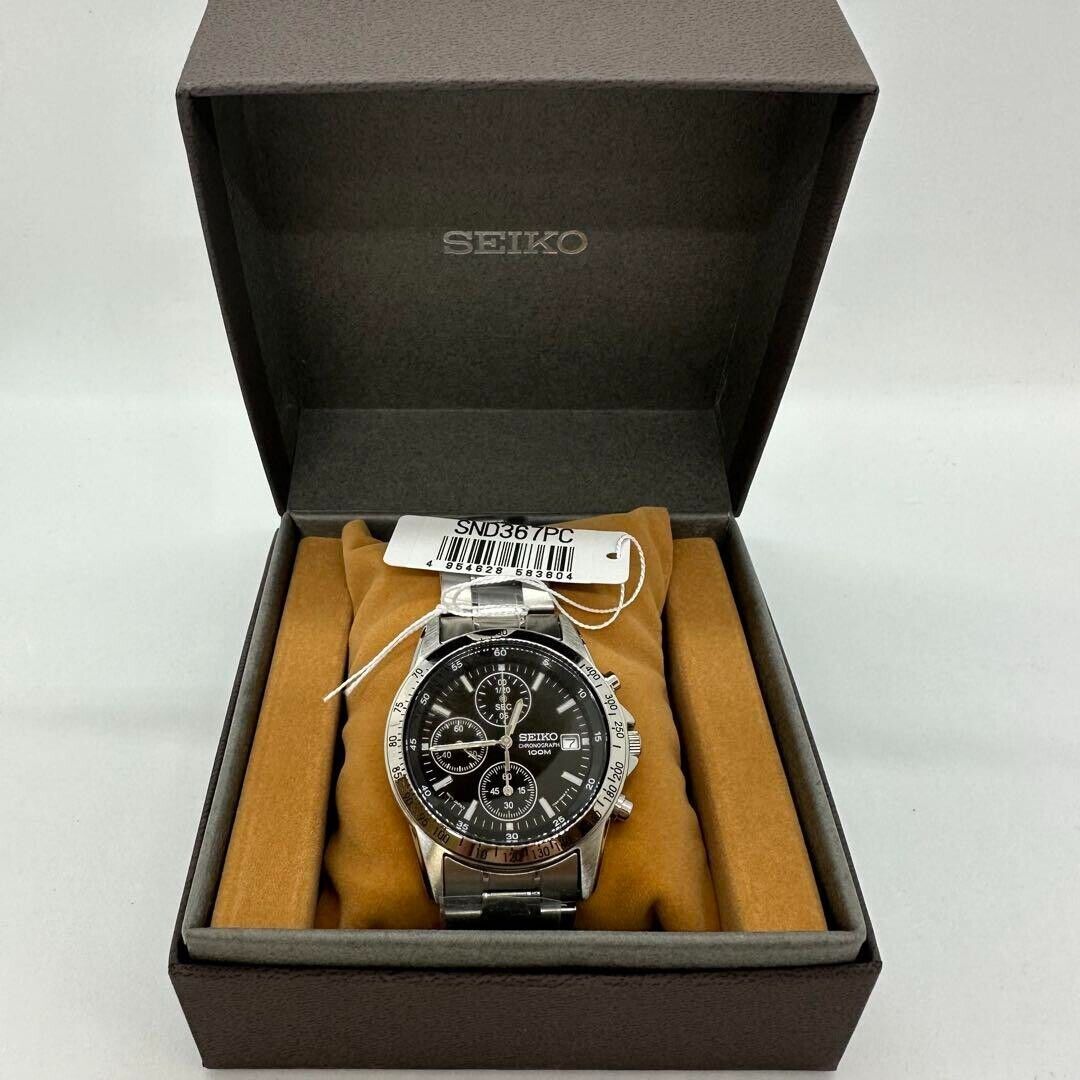 SEIKO Chronograph SND367PC BlackDial Silver Men s Wrist Watch New