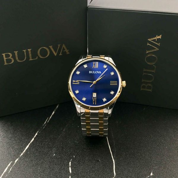 Bulova Classic 98D130 Men's Diamond Accent Two-Tone Blue Dial 40mm ...