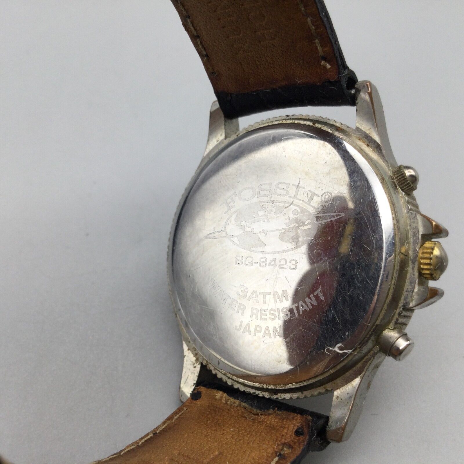 Vintage Fossil Moon Phase Watch Men 40mm Silver Gold Tone 
