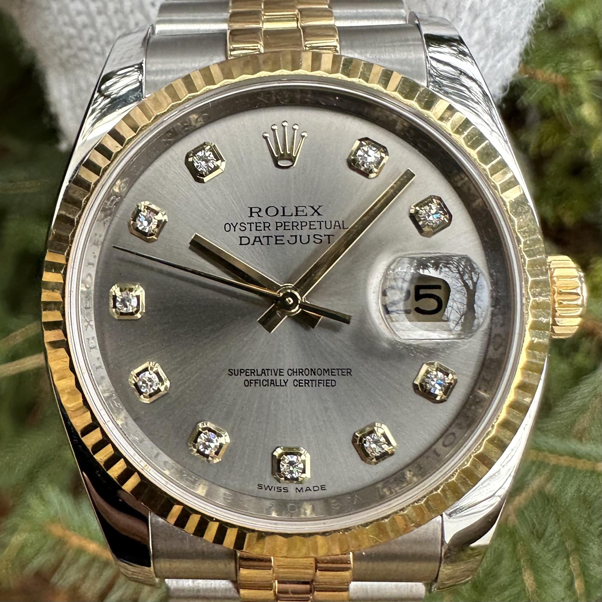 2009 Rolex 116233 DateJust 36 Silver Diamond Two-Tone Fluted 