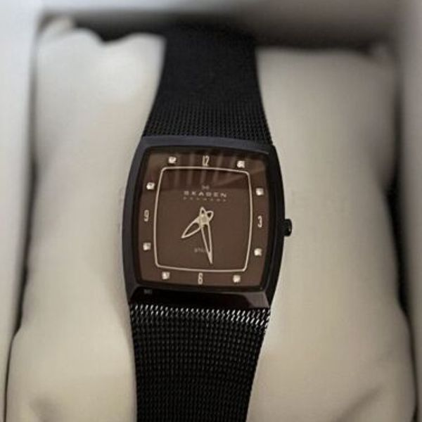 Skagen Ladies Watch; Square Face, Stainless Steel, Chocolate Brown