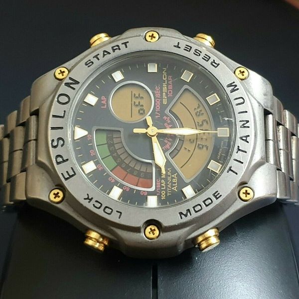 Rare 80s Seiko Alba Epsilon Titanium V084-8000 Ana-Digi 10Bar Mens