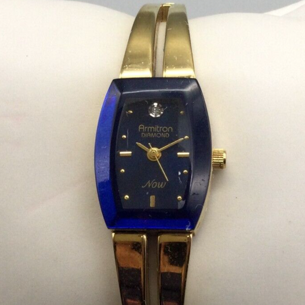 Armitron Now Diamond Watch Women Gold Tone Blue Dial New Battery