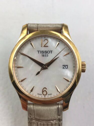 Ladies Tissot Mother Of Pearl Dial Leather Strap Swiss Dress Watch