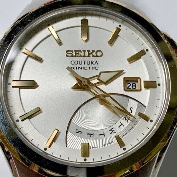Seiko Kinetic Perpetual Calendar 5M84-0AF0 – Mens Stainless and Gold Tone  Watch | WatchCharts