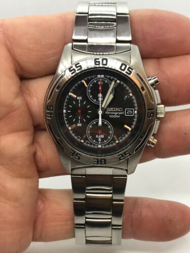 Seiko 7T62 0CD0 Men s Chronograph Quartz Stainless Steel Watch