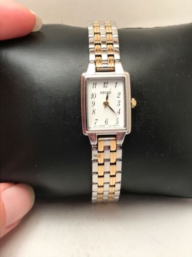 Seiko Women s SXGL61 Stainless Steel Two Tone Rectangle White Dial