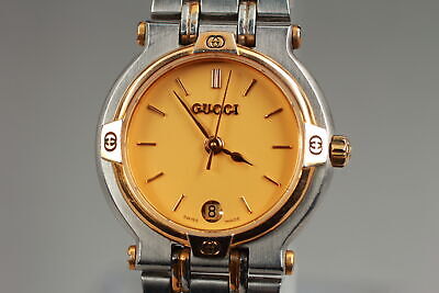 Exc+5] Vintage GUCCI 9000L ladies Quartz Dress Silver Gold Watch 