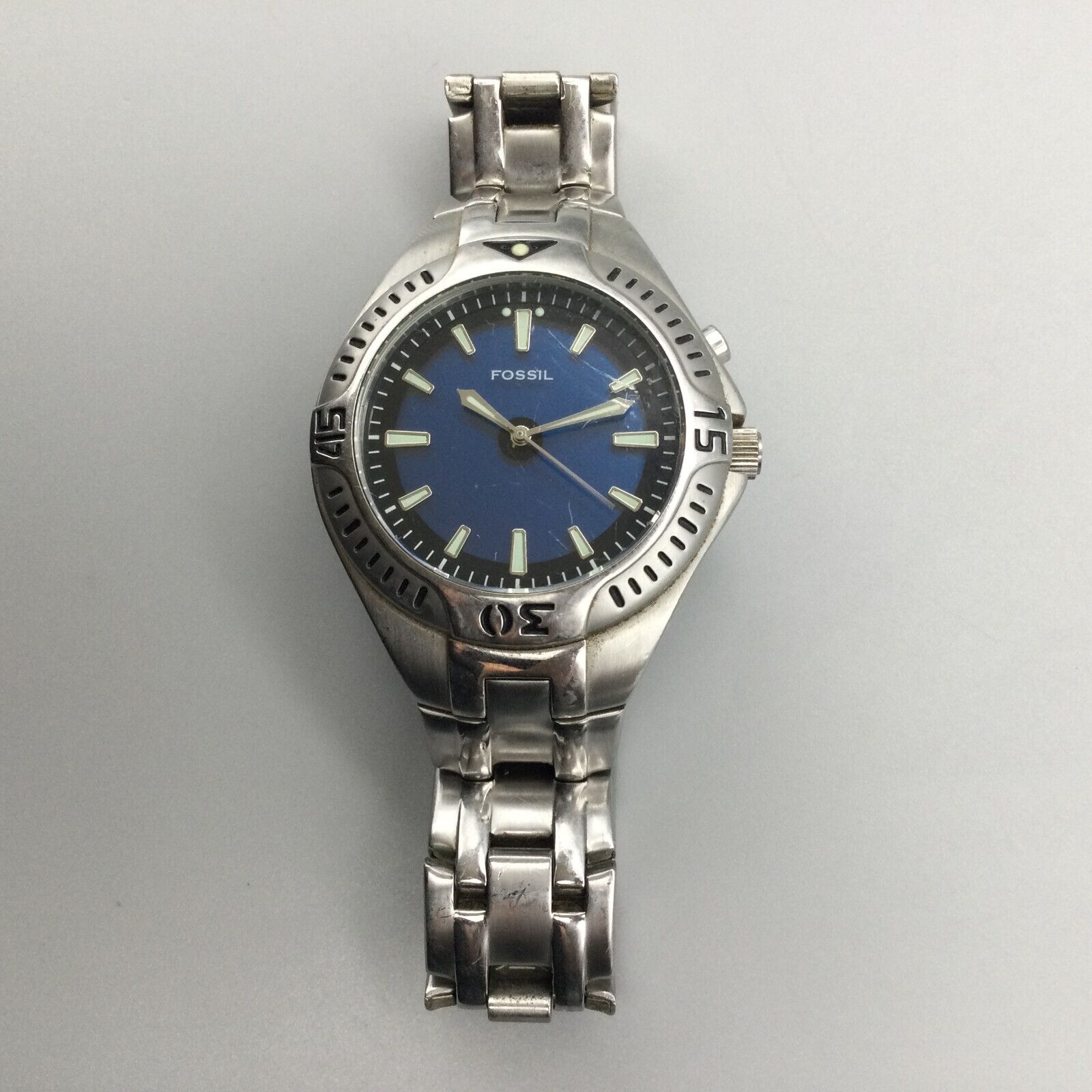 Fossil Big Tic kaleidoscope blue green dial silver tone watch NEW BATTERY Fossil Big Tic Watch Men Silver Tone AM-3538 Blue Green Dial  main image 4