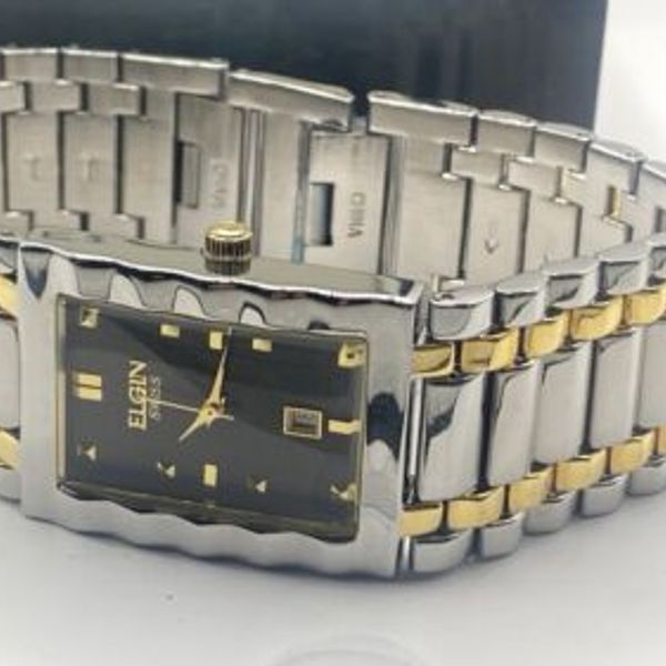 Elgin swiss MovT FG003 Quartz New Battery Two-Tone Men's Date New Watch ...