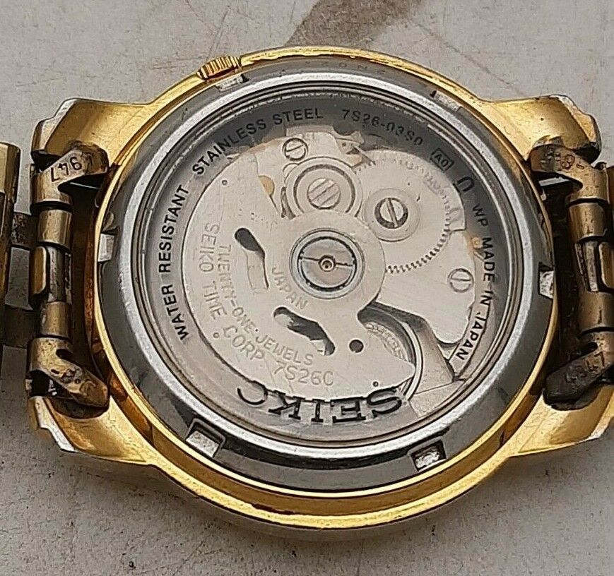 Vintage Seiko 5 Japan 7S26-03S0 Automatic See Through Back Gold