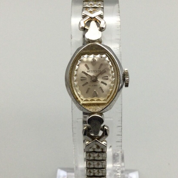 Vintage Westclox Watch Women Silver Tone 17 Jewels Stretch Band Manual ...