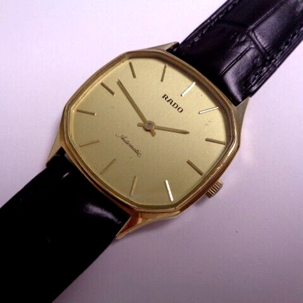 Rado Automatic Mens Watch Gold Dial Leather Gold Plated 2 Hands ...