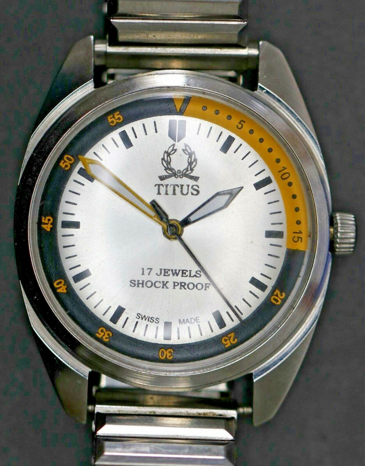 Vintage Titus 17 Jewels Shock Proof Swiss Made Men's Watch Black