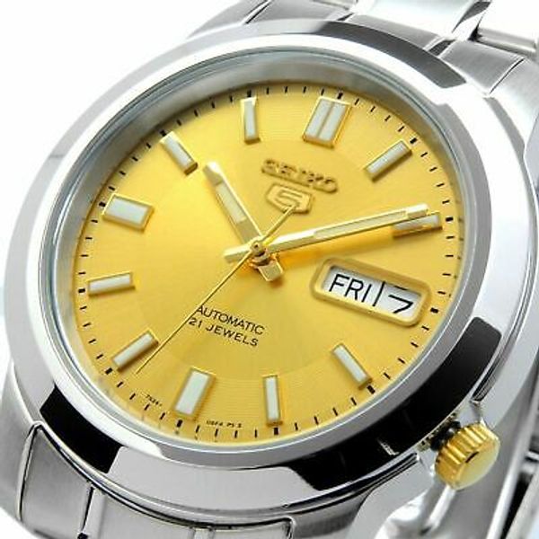 SEIKO 5 SNKK13K1 SNKK13 Automatic 21 Jewels Gold Dial Stainless Steel ...