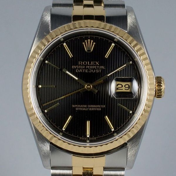 FS 1991 Rolex Two Tone DateJust Ref 16233 Black Tapestry Dial with
