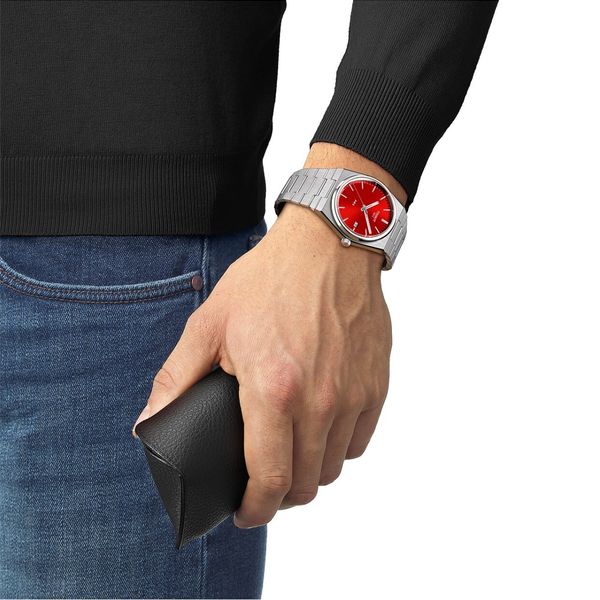 Tissot PRX Quartz Red Dial Silver Steel Strap Watch for Men - T137.410.11.421.00