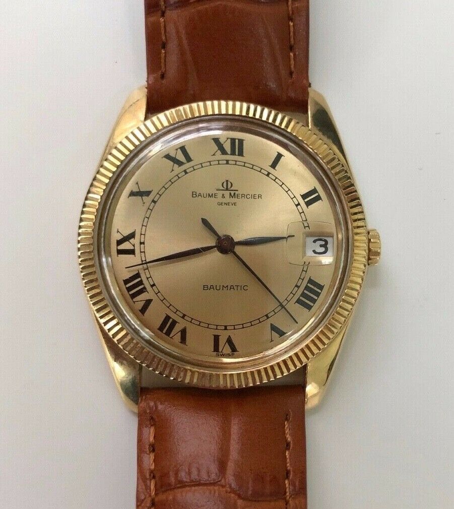 Vintage Baume & Mercier Baumatic Automatic Swiss Watch Solid 18kt Gold ...