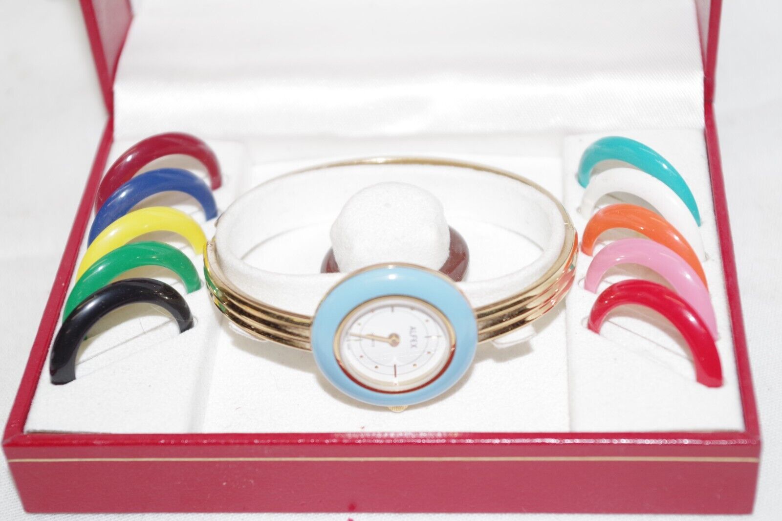 ALFEX of Switzlerland Quartz Watch 12 Color Bezels Bangle NIB