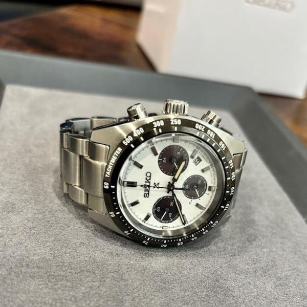 Orologio da uomo Seiko Prospex Speedtimer Solar Chronograph con quadrante bianco e cinturino in acciaio argentato