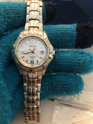 Seiko SXDE19 Coutura Diamond Mother-of-Pearl Dial Silver Tone