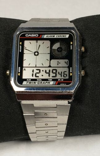 Vintage Casio Twin Graph AE-200 Stainless case, working, original 