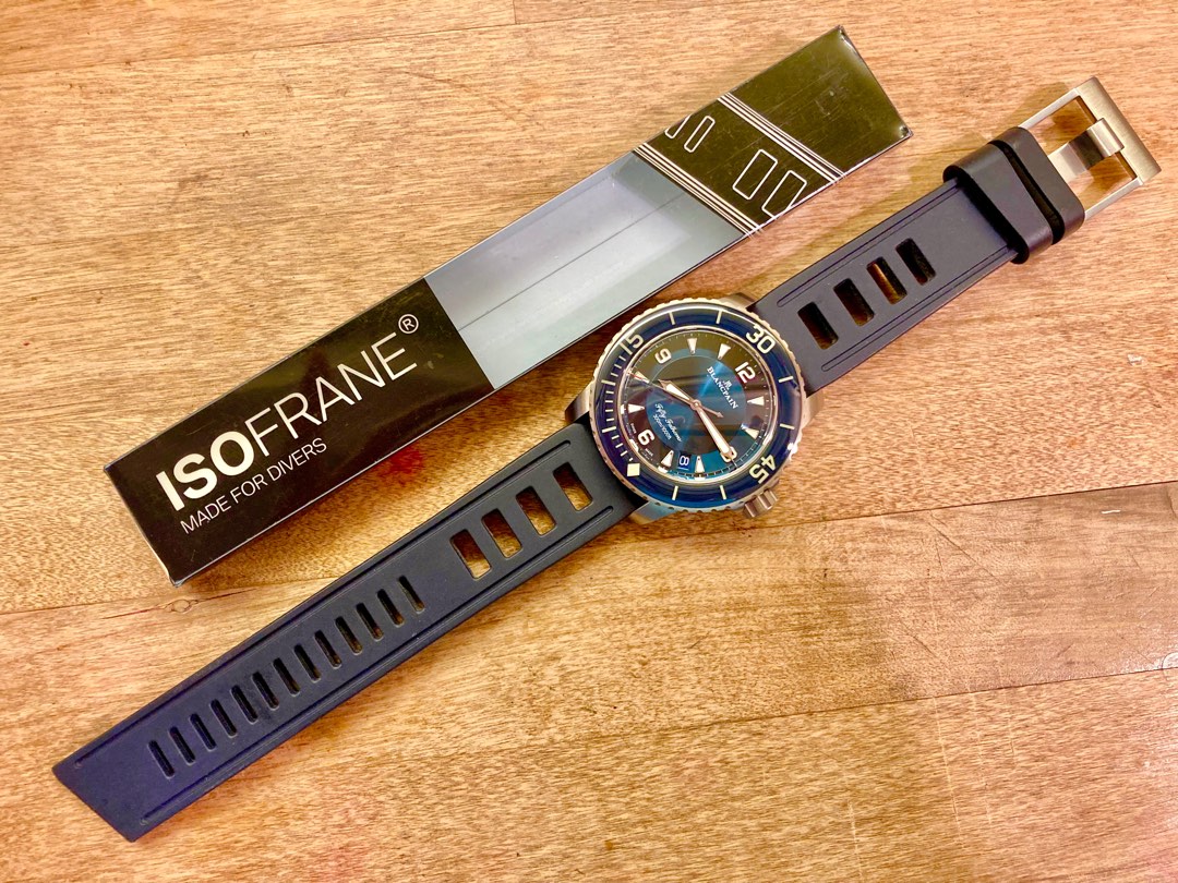 24mm Isofrane navy blue dive diver watch strap fit Blancpain Fifty