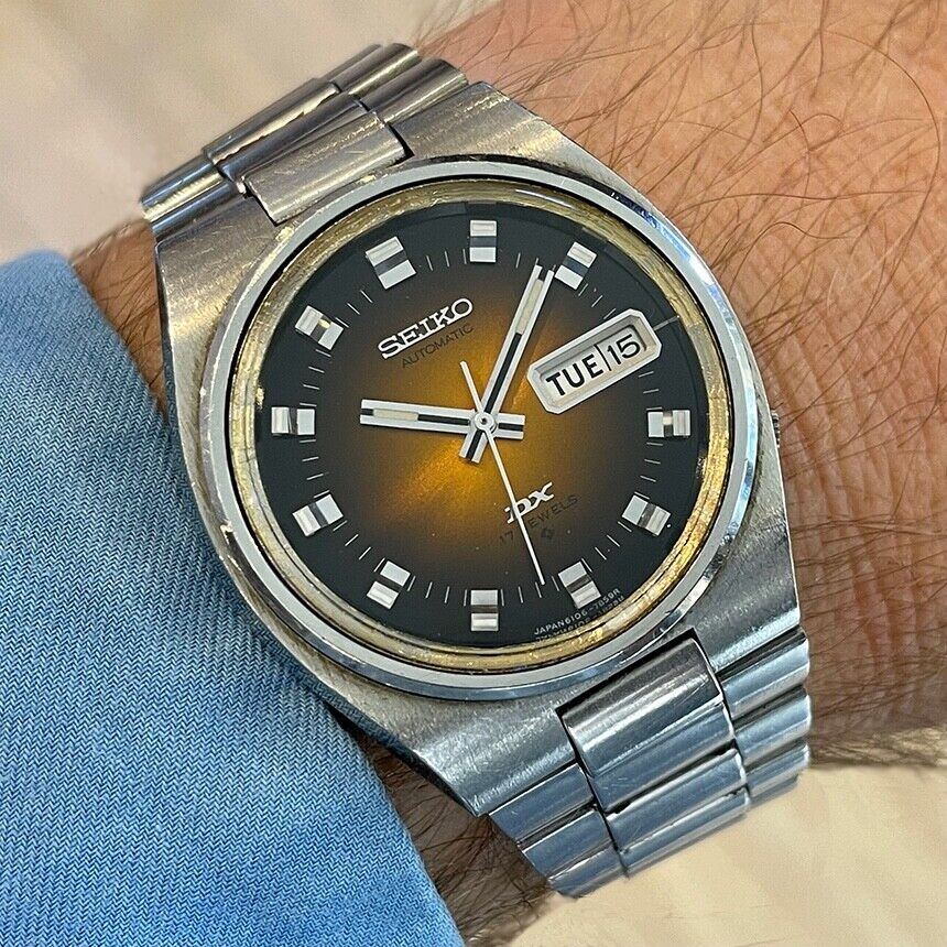 Seiko DX Vintage Day Date Tiger Eye Brown Dial Automatic Stainless
