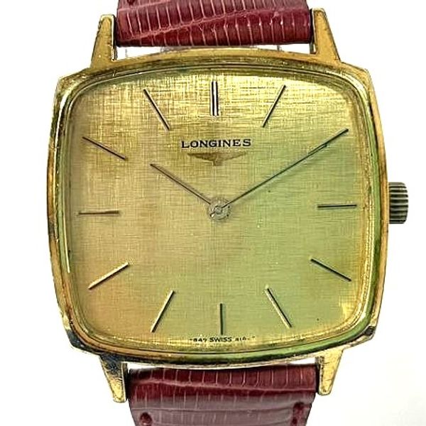 LONGINES 847 4142 手巻き スクエア TV ロンジン Longines Gold Plated Manual Linen Dial TV-Shaped Watch Reference