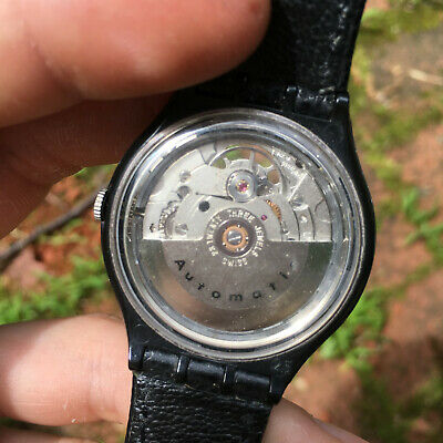 Vintage SWATCH Automatic BLACK MOTION (SAB100) black Leather