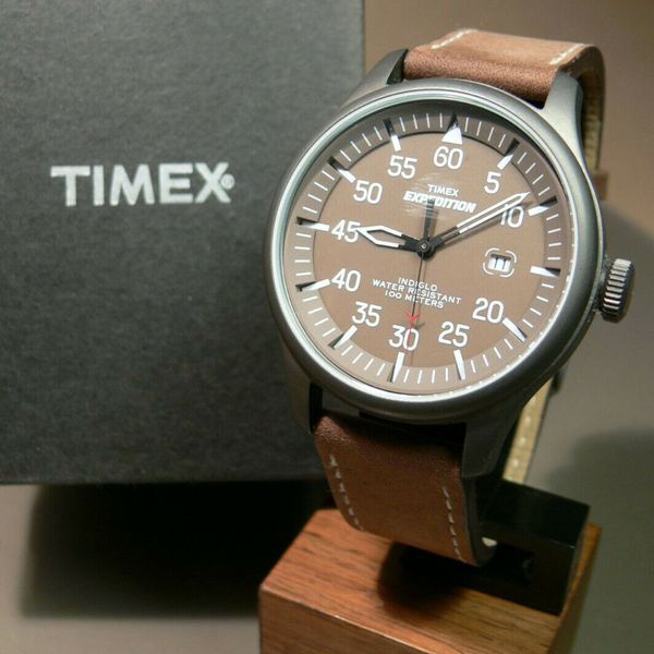 timex mens watch indiglo expedition aviator brown dial brown strap T49874 |  WatchCharts