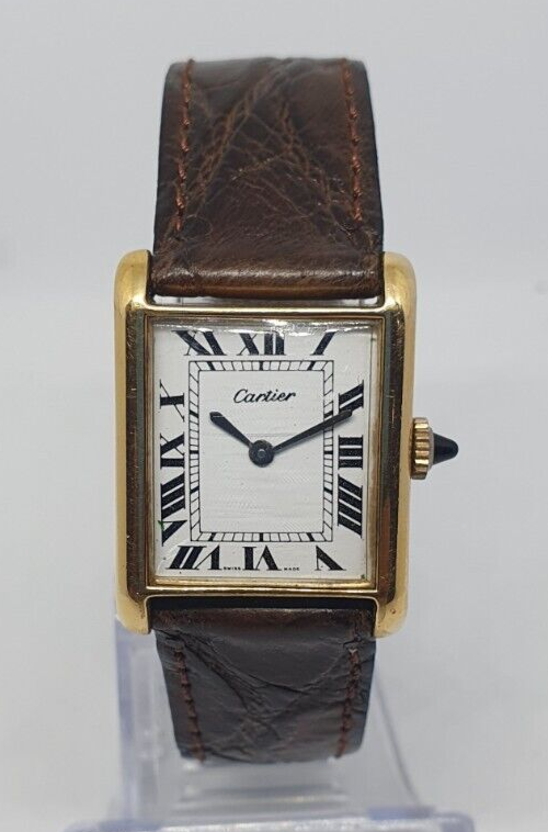 CARTIER TANK 18K GOLD ELECTROPLATED DIAL ROMAN NUMERALS ETA 2512
