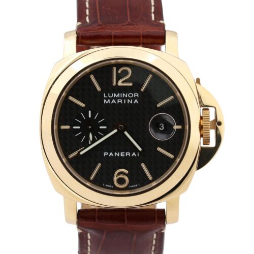 Panerai Luminor Marina PAM00140 Black 18K Yellow Gold Brown