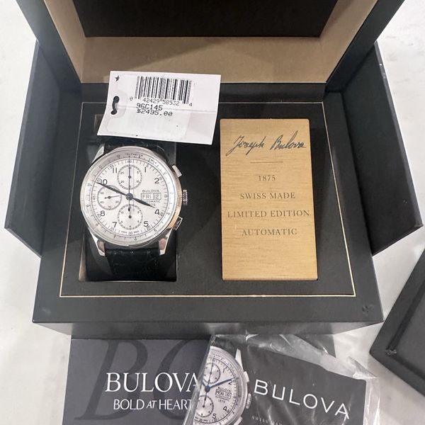 Bulova Chronograph Automatic 96C145 Men's White Silver Dial Watch ...