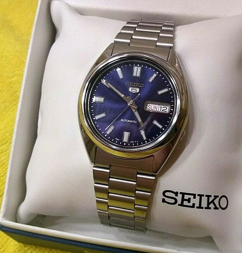 seiko 5 blue dial automatic mens watch snxs77