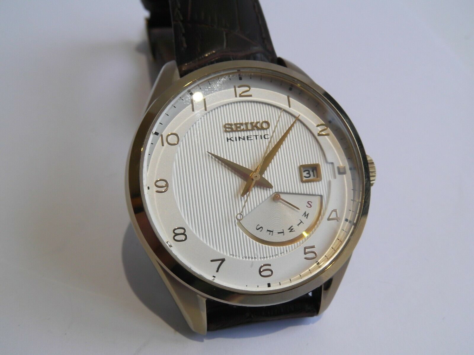 Seiko Kinetic Calendar 5M84-0AC0 Gold Plated 42mm Working Gents 