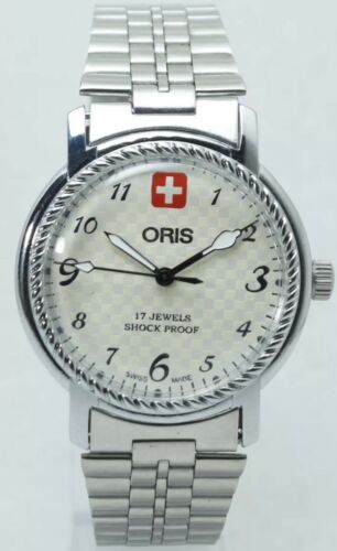 Vintage Oris Swiss Cross 17 Jewel Men s Watch Checkered White Dial