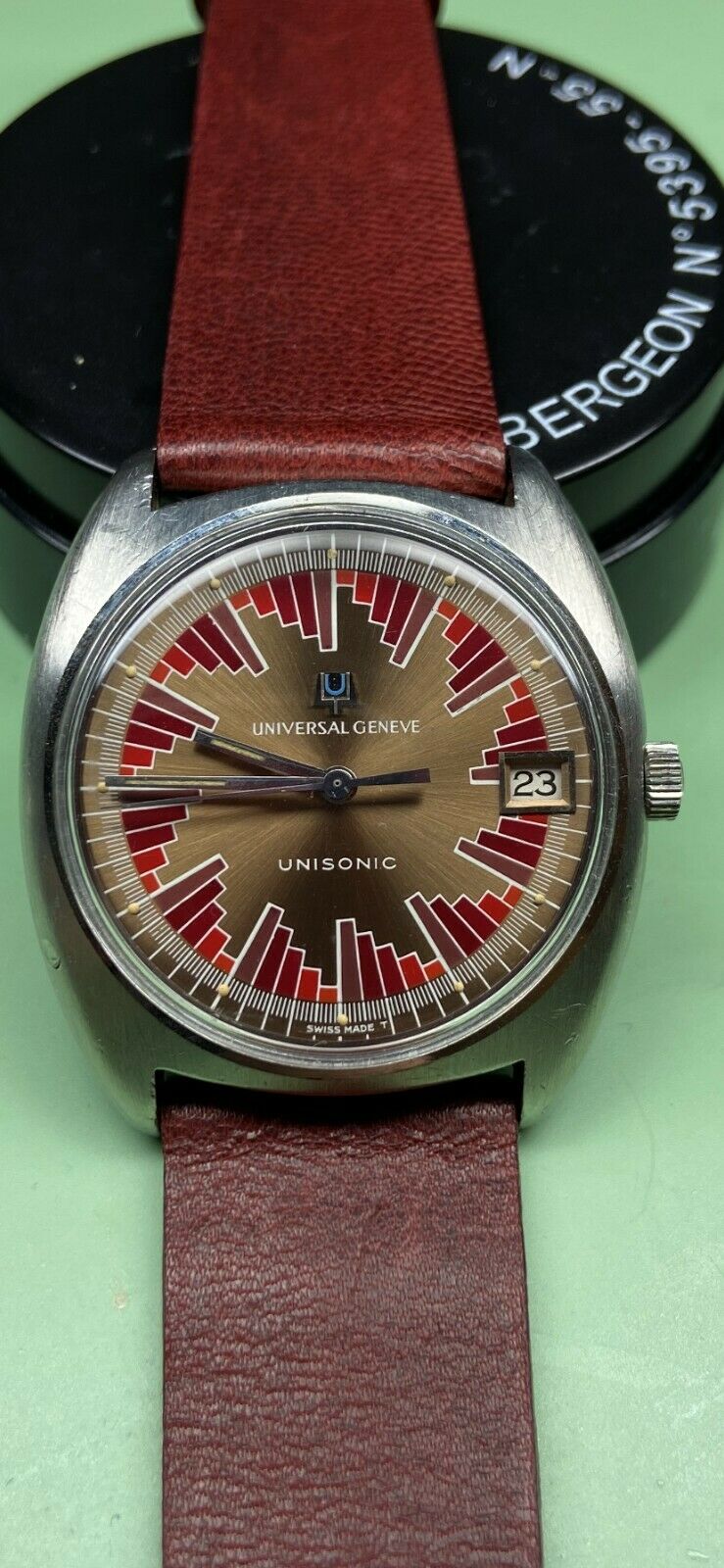 Cadran Universal Genève Unisonic Buzzsaw Or - NOS Vintage Avec Tritium Original - Rare