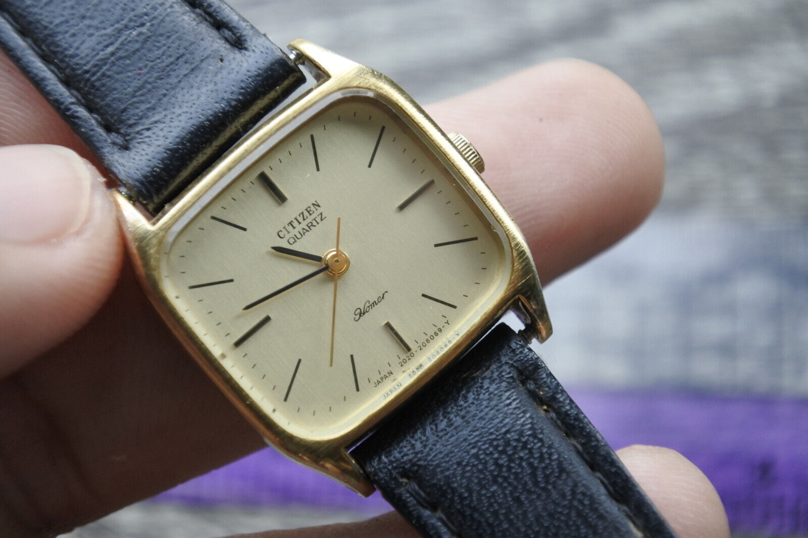 Vintage Citizen Homer Gold Plated Square Tank Shape Quartz Unisex 