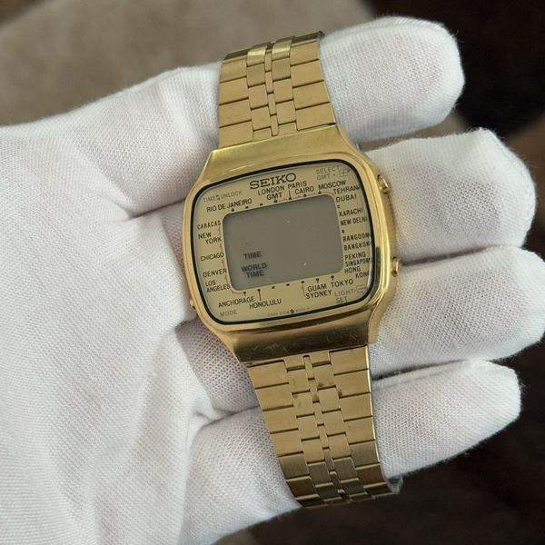 Rare Vintage Seiko World Time A708-5000 JDM Digital Menâ s Watch 1980s