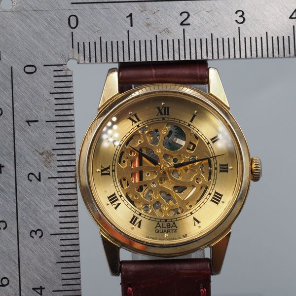 Alba Skeleton *Exc+5* SEIKO ALBA V257-0020 Skeleton Quartz Gold Dial Mens Vintage ...