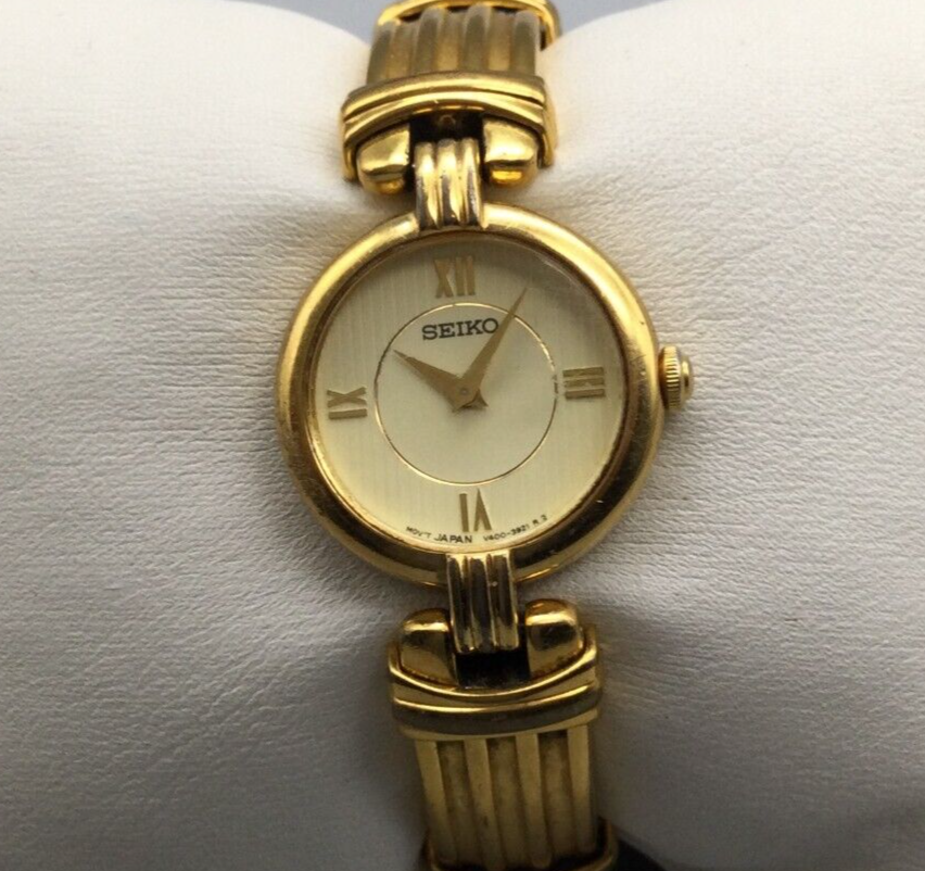Seiko Watch Women 20mm Gold Tone V400-1400 Textured Band New