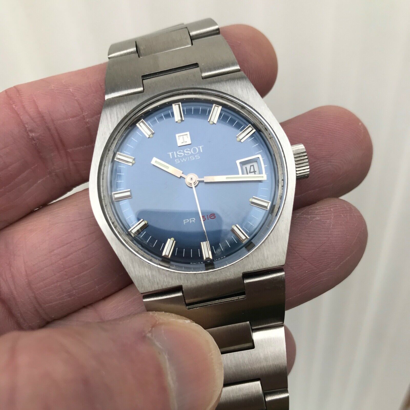 Stunning NOS vintage 1970 s swiss made Tissot PR 516 blue dial