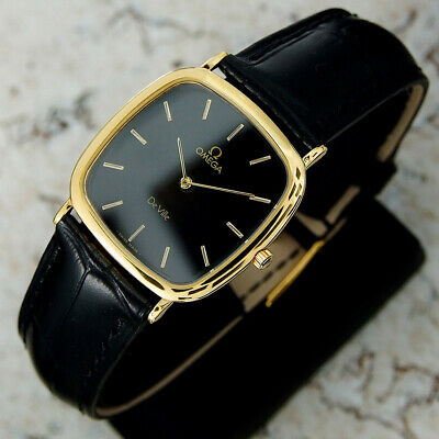 Authentic Omega DeVille Square Black Dial Gold Plated Quartz Mens