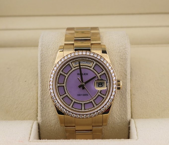 2017 Rolex Day Date 118348 Lavender Jade Diamond Dial 18kt Oyster